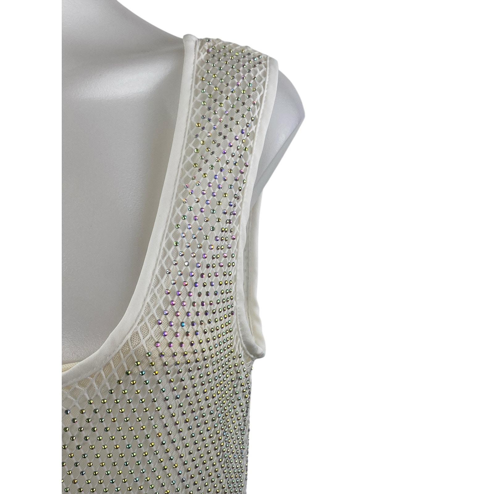Nwt Lavish Ivy White Sleeveless Beaded Mesh Net Maxi Swim Cover Up Dress Size M — image 2 of 4